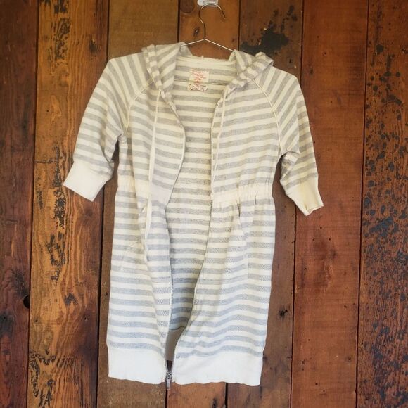 Intimately Free People Hoodie Full Zip Sweater Grey White Striped - Picture 4 of 12